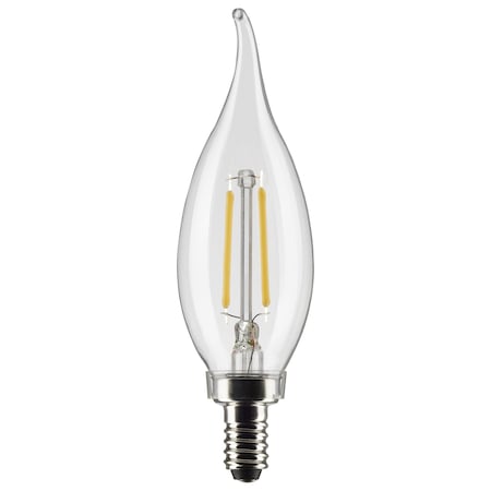 Satco 3-Watt CA10 LED - Clear - Candelabra Base - 2700K - 200 Lumens - 120 Volts, 2PK S21839